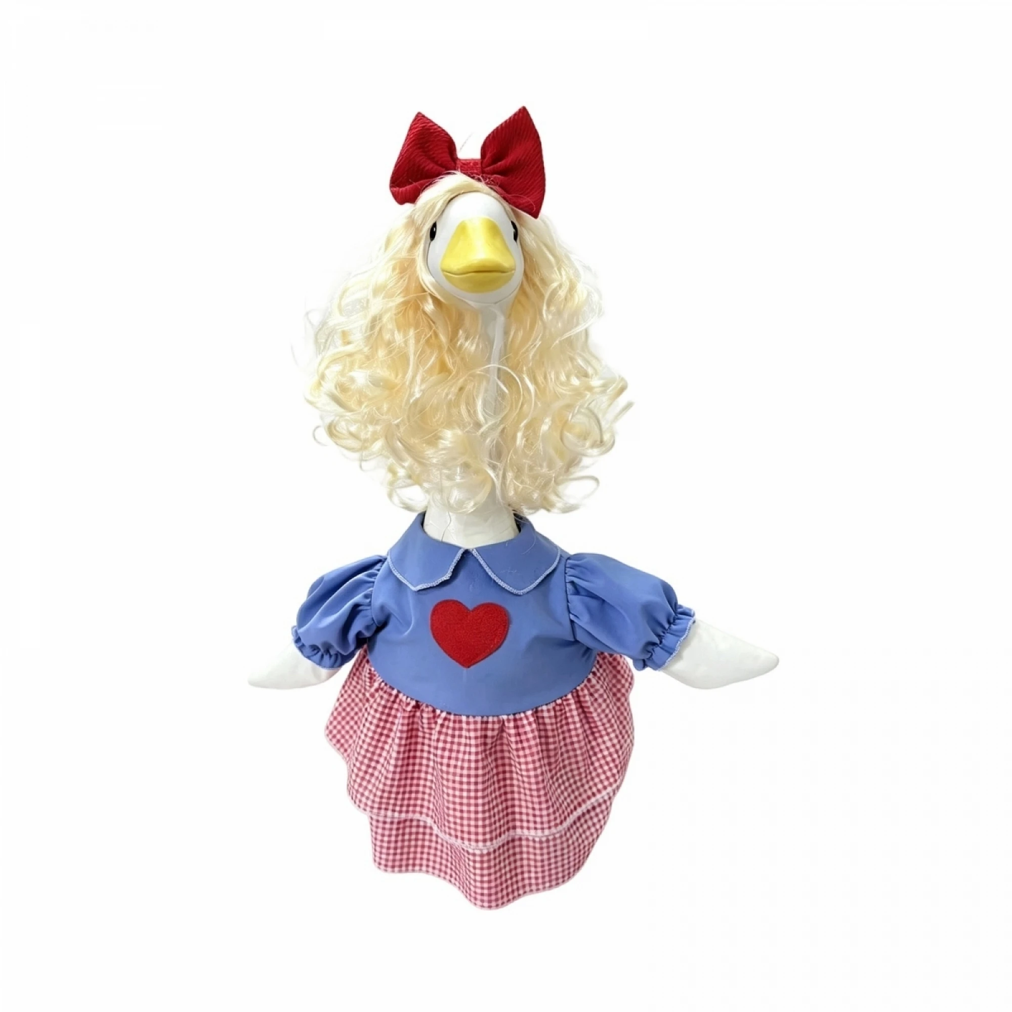 Porch Goose Outfit Plaid Dress with Curly Wig Cosplay Statue Clothes Decor