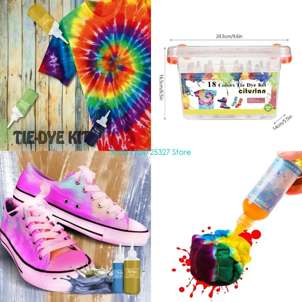 

D8KF 18 Colors Dyes & Storage Box Empty Bottles Rubber Bands Tablecloth Gloves