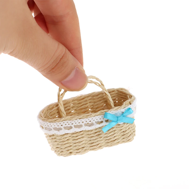 Mini Handmade Woven Basket Rattan Frame Cute Basket Dollhouse Toy Doll Miniature Decoration