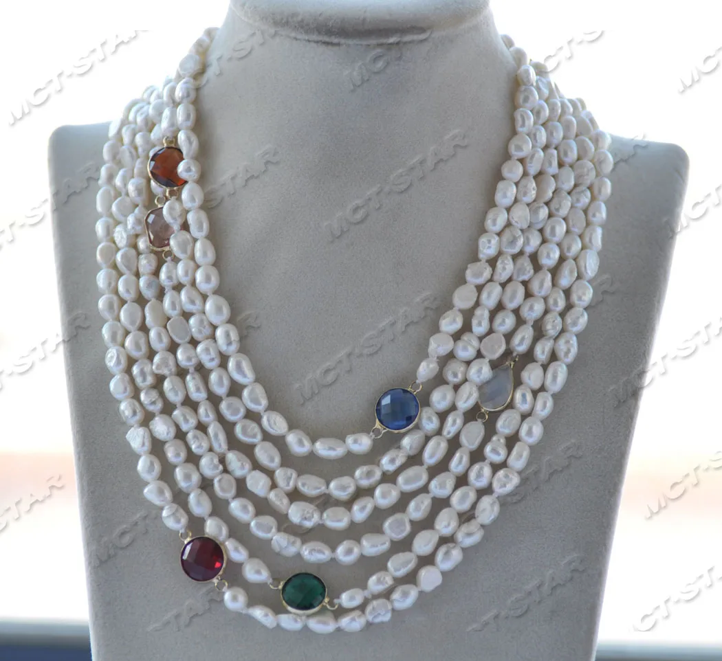 

MCT·STAR Z11832 50"-100'' Multicolor Coin CZ Crystal White Baroque Pearl Necklace