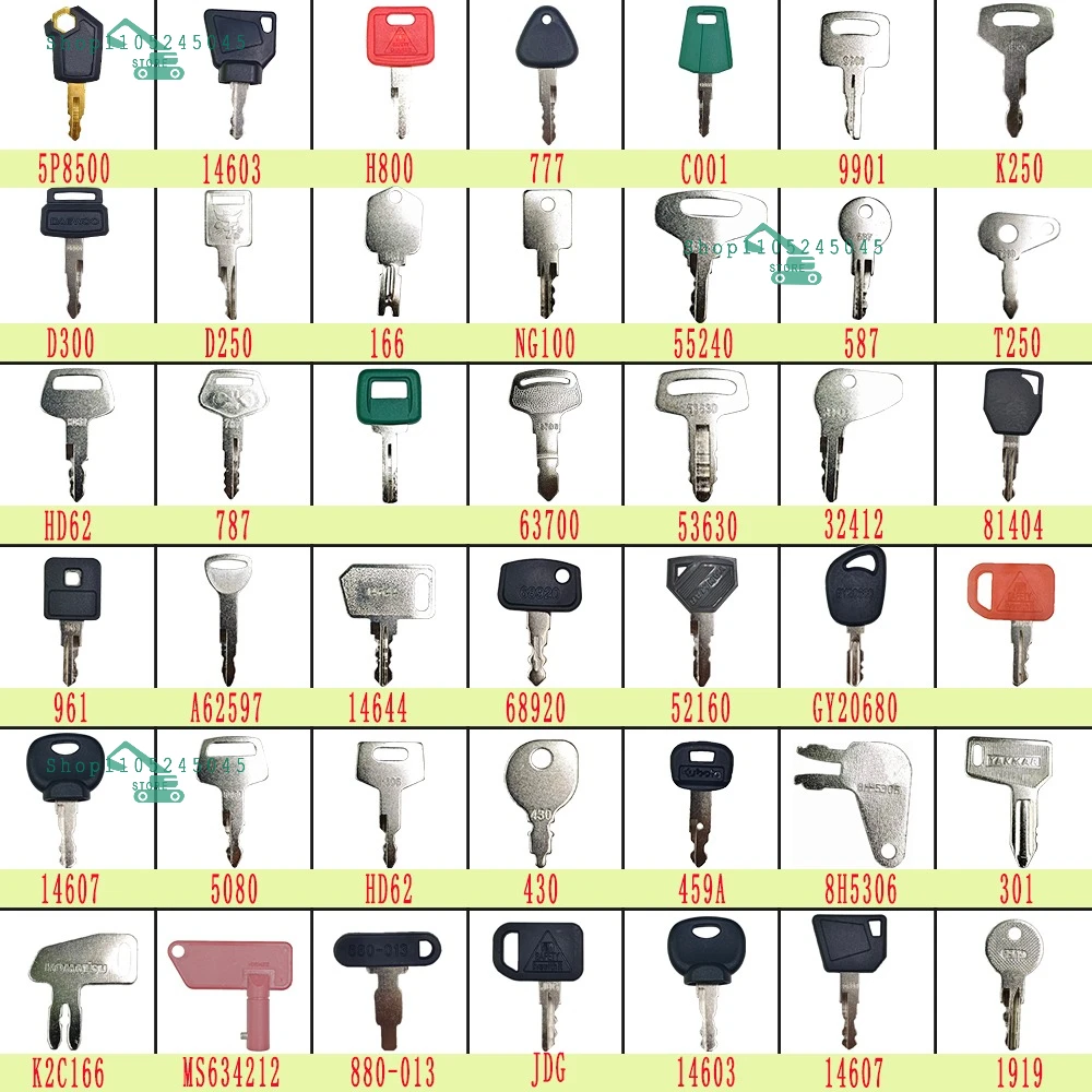 42PCS Starter Keys Heavy Equipment Construction Ignition Key For Kobelco Komatsu Excavator 5P8500 166 D250 459A 787 14603 D300