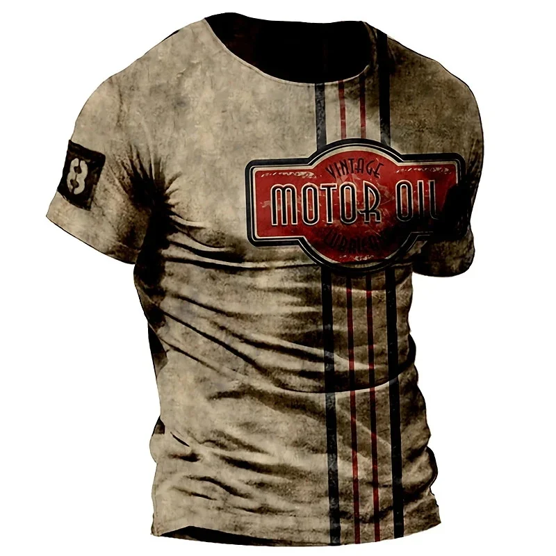 Summer fashion new men's printed T-shirt retro street fashion sports casual men's short sleeved loose top