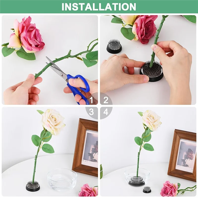 

N08R 8-Pack Flower Frog 1.3 Inch Round Steel Flower Pins Flower Frog Holder Flower Arranger Rubber Base Floral Frog