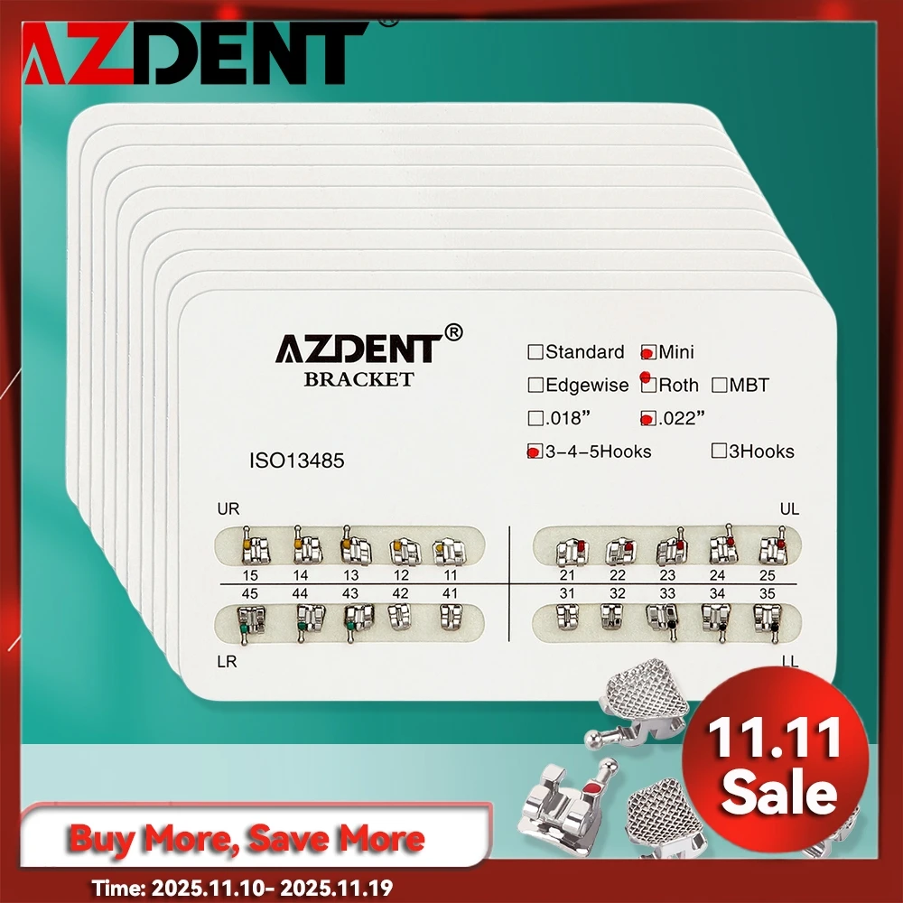 AZDENT-Crochet orthodontique dentaire, Mini, Standard, Roth, MBT, Edgewise, 022/018 Slot, 3/345, 10 Packs