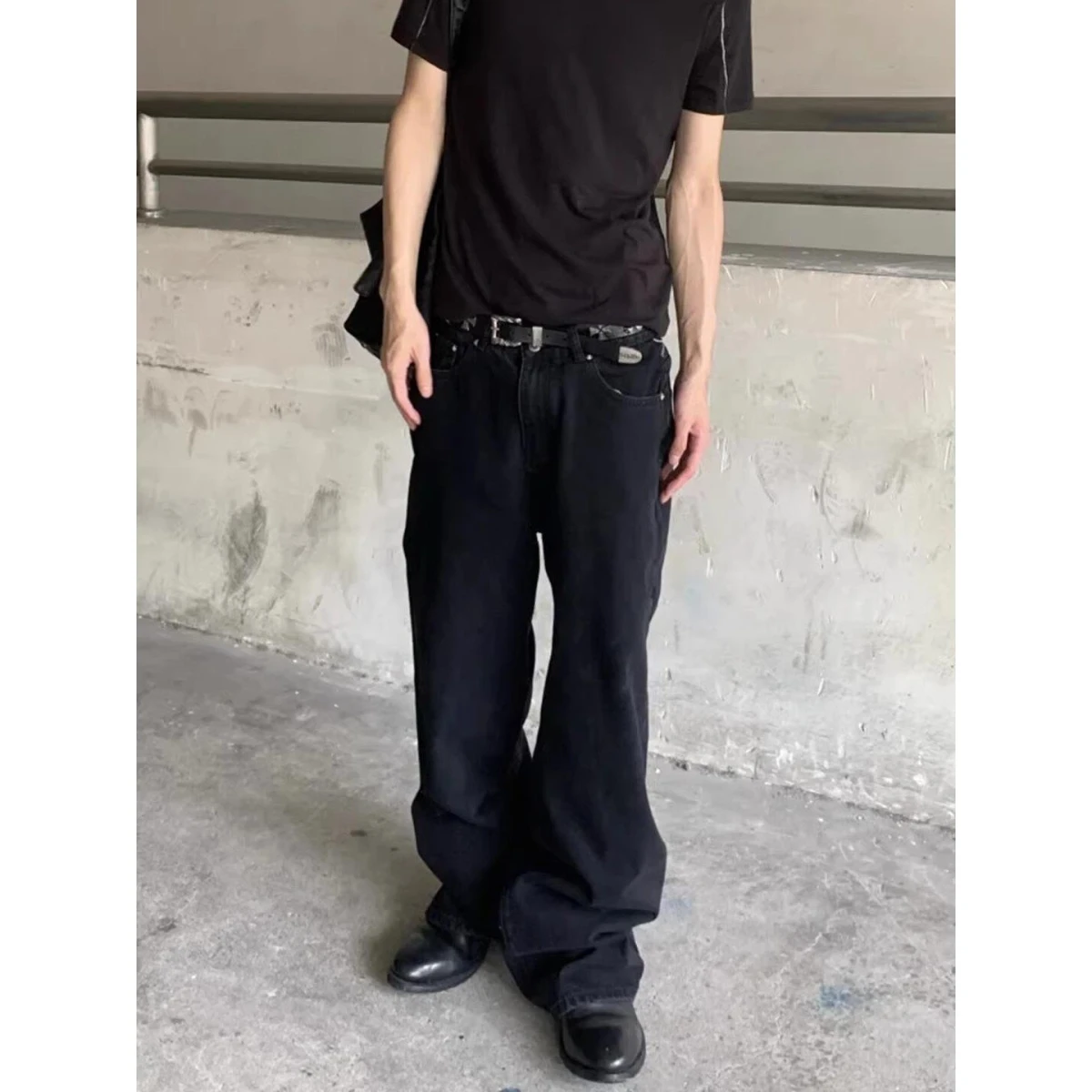 Retro American Style Embroidered Black Original Jeans Men's Loose Straight Leg Jeans Youth Fashion Cotton Polyester Blend