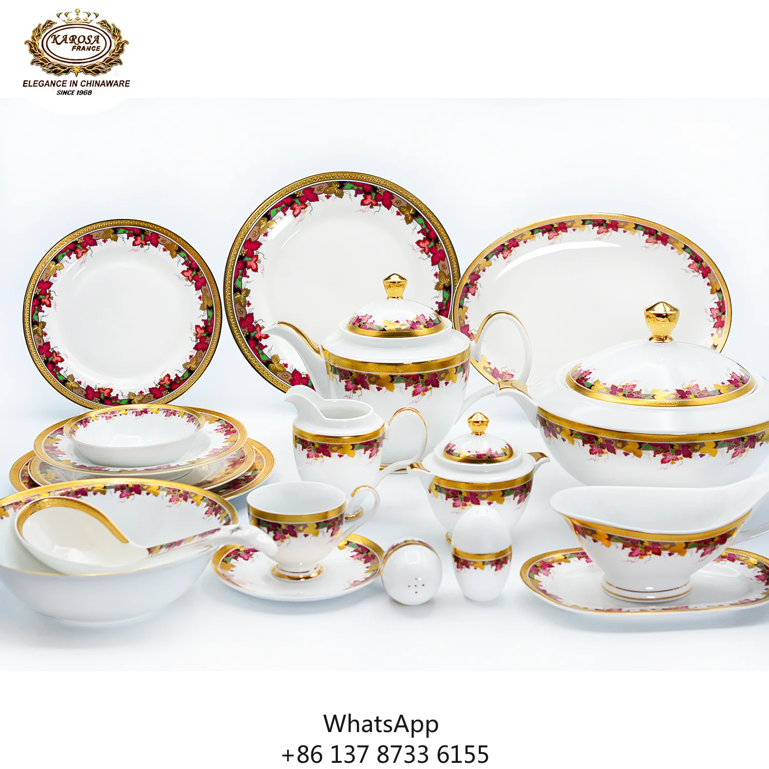 

Luxury Style 98 PCS Gold Porcelain Bone China Classic Full Dinnerware Set For 12 Persons Big Family For Hotel Restaurant