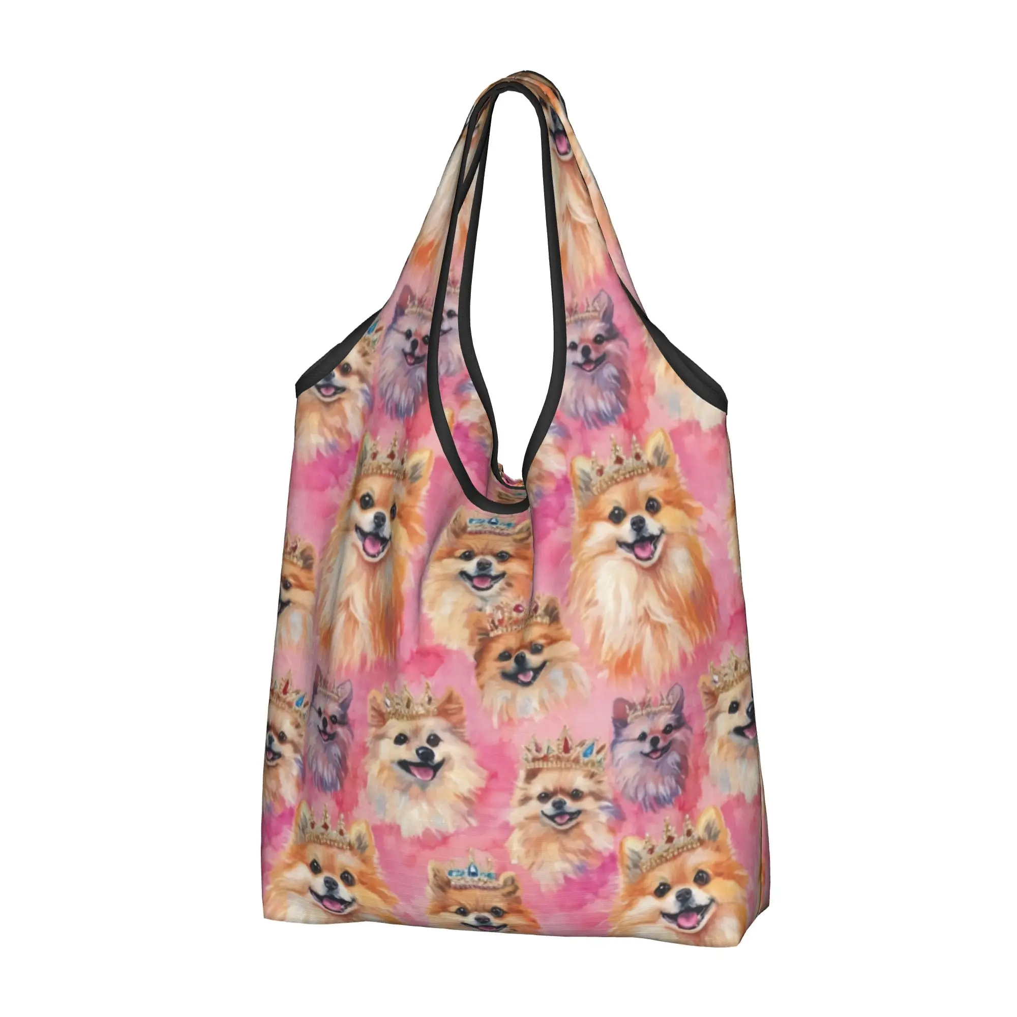Recycling Queen Of The Doghouse Pomeranian Shopping Bag Women Tote Bag Portable Dog Lover   Groceries Shopper Bags