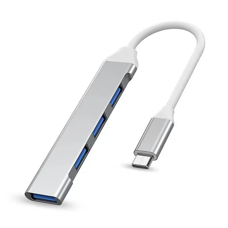 4-Port USB-C Hub Silver Multi-Port Distributor Adapter OTG Type-C to HDMI USB Converter for Computers, Laptops, MacBook