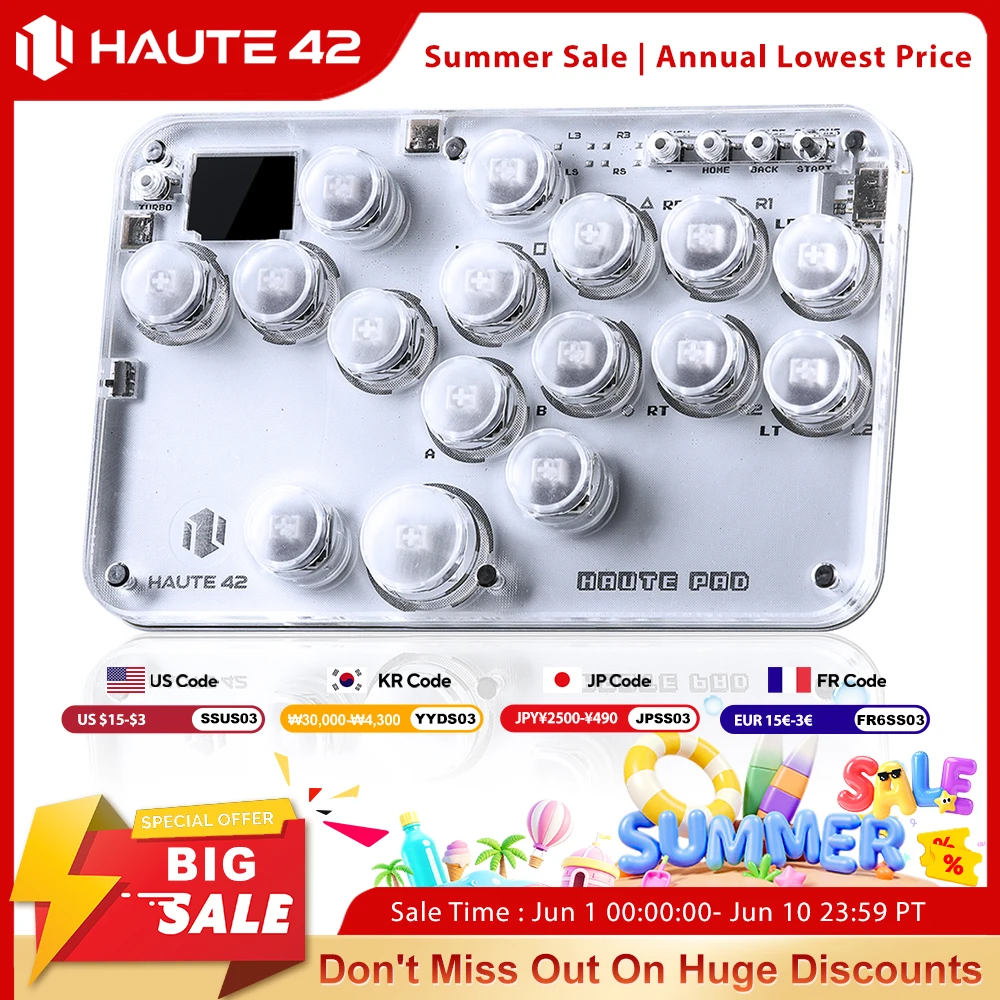 Controlador Haute42 Mini Hitbox sin Palanca, FightStick sin Palanca para PC/PS4/PS5, Joystick Arcade sin Palanca, Hitbox para Juegos de Lucha