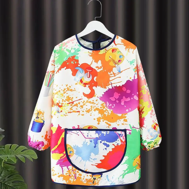 Kids Painting Waterproof Apron with Pockets Aprons Children Cooking Long Sleeved Uniform Girls Boys Birthday Bib Dressing Gifts