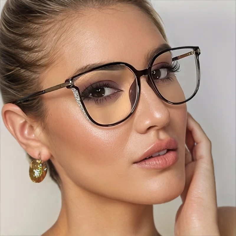 

Blue Light Blocking HD Women Reading Glasses Stylish Presbyopic Eyeglasses Plano Eyewear Dazzling Large Frame Set with Diamonds