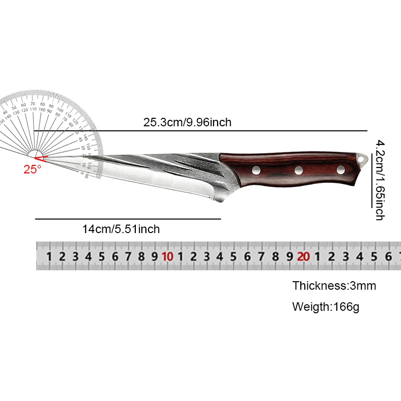 Wooden Handle Kitchen Knife Full Tang Butcher Knife Boning Meat Cleaver Fish Chef Cooking Fishing BBQ Cutting