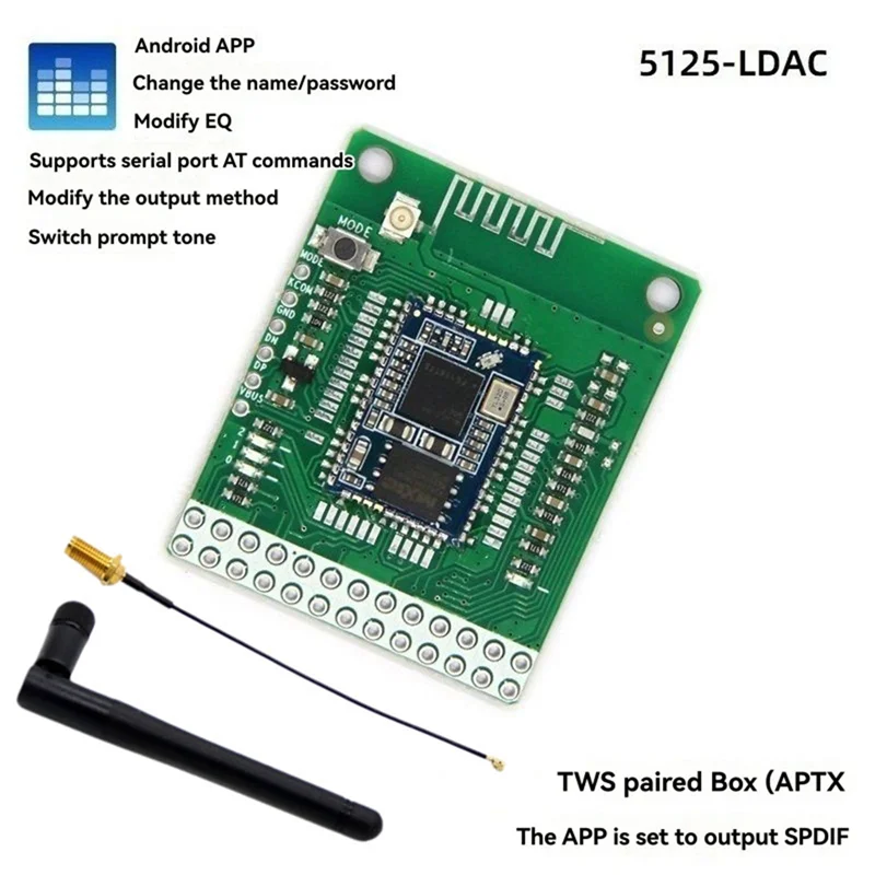 

【B89E】QCC5125 Bluetooth 5.1 Stereo Audio Module+Antenna DC 3.6-5.5V LDAC Lossless SPDIF Output APTX/APTXLL/APTXHD