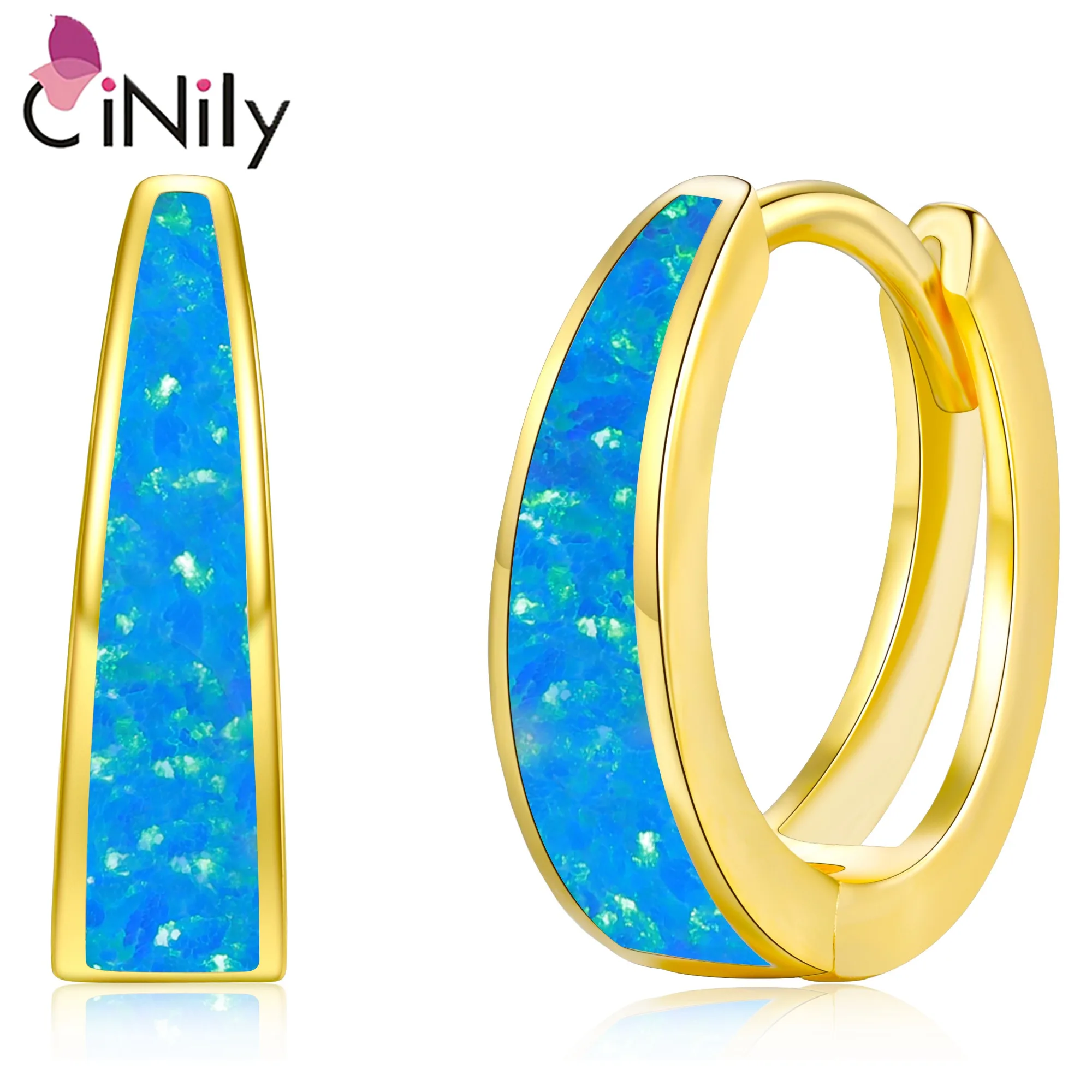 

CiNily Delicate White/Blue Opal Earring for Women Yellow Gold Plated Small Hoop Earrings Jewelry Gifts for Mothers Day Birthday