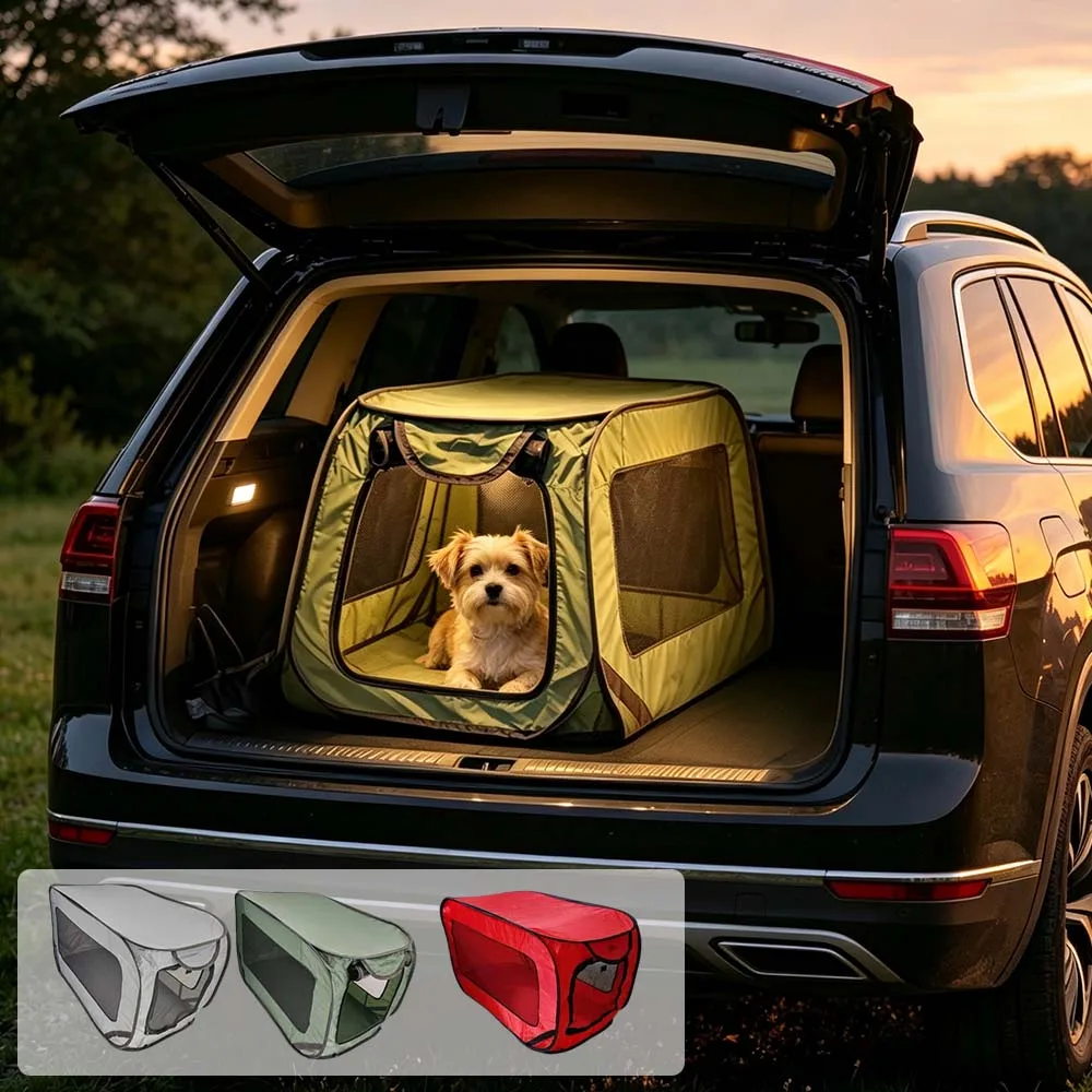 

1pc Square Collapsible Cat & Dog Kennel - Oxford Fabric Scratch-Resistant Pet Enclosure with Mesh Windows,Car Dog Crate 차 개 상자