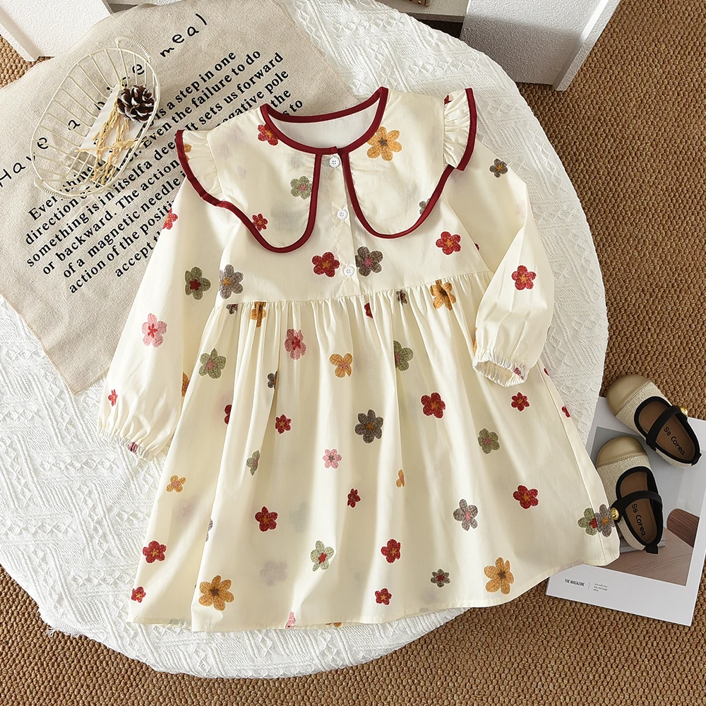 Autumn Casual Sisters Clothes Lapel Floral Dress and Top+skirt Two-piece Set for Going Out  Cute Sweet Children 2-6 Years Old