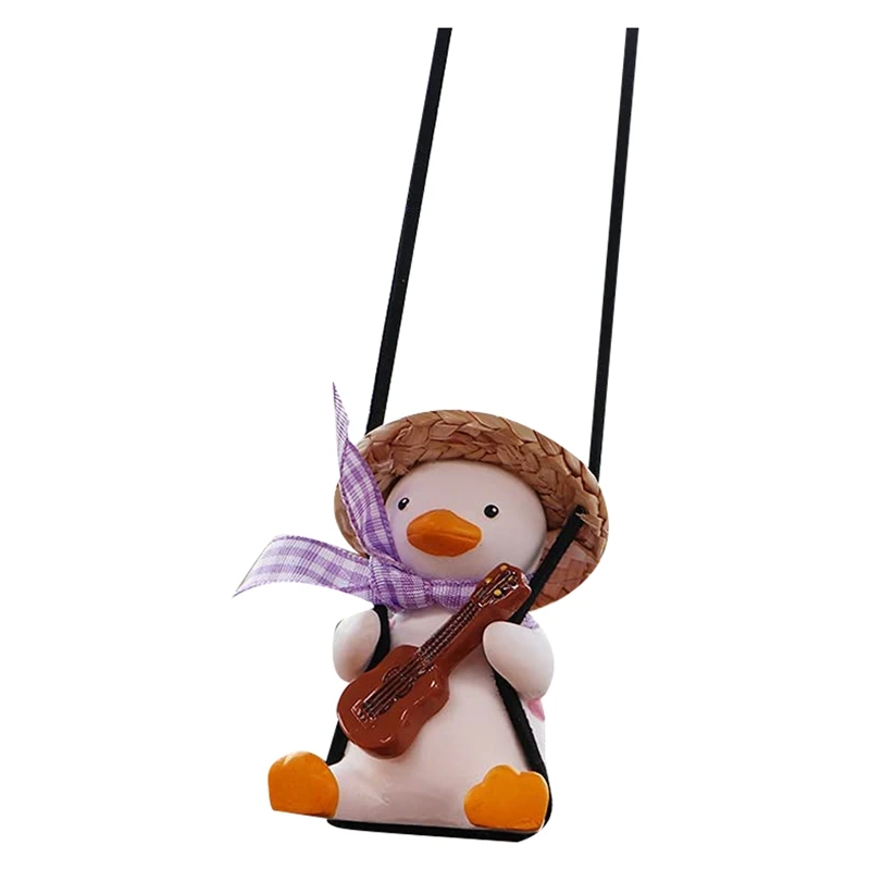 Swing Duck Car Pendant Rearview Mirrors Charms Straw Hat Schoolbag Style Duck Ornament (Mirrors Guitar Duck)