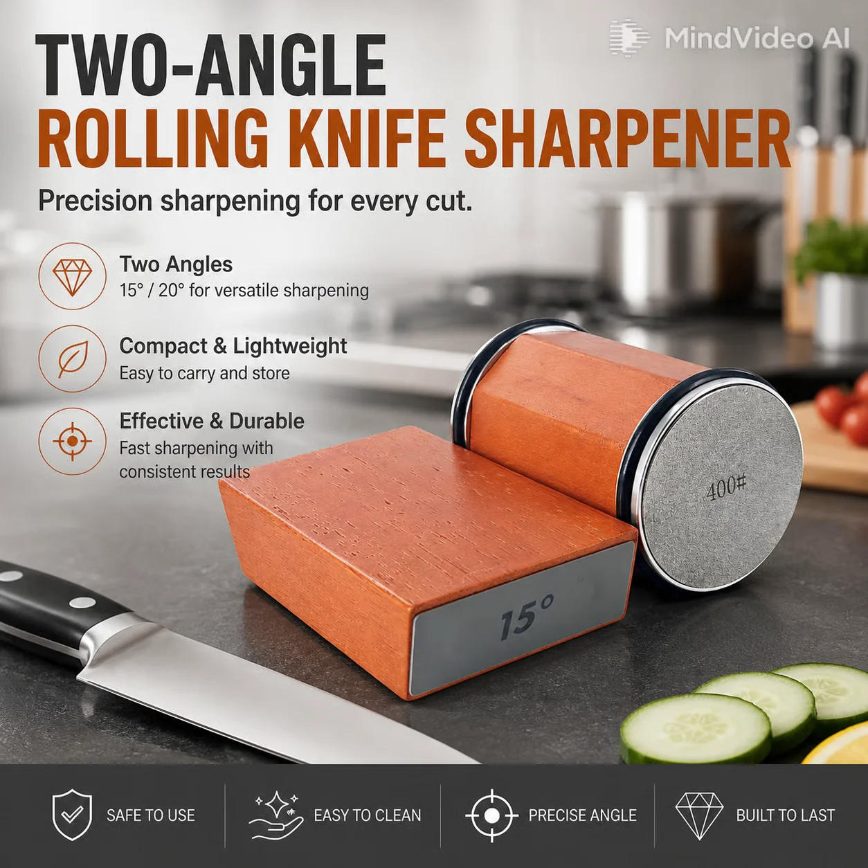 Newest Two-angle Roller Knife Sharpener, 15°/20°Fixed-angle Knife Sharpener, Kitchen Knife Sharpening System Whetstone Sets Hot