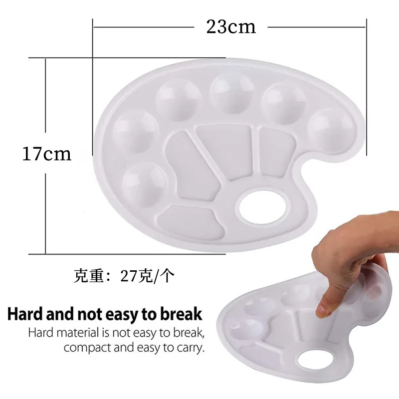 Palet Oval guas 10 buah palet plastik lukisan anak-anak palet lukis tangan palet kaki cat perlengkapan seni grafiti DIY