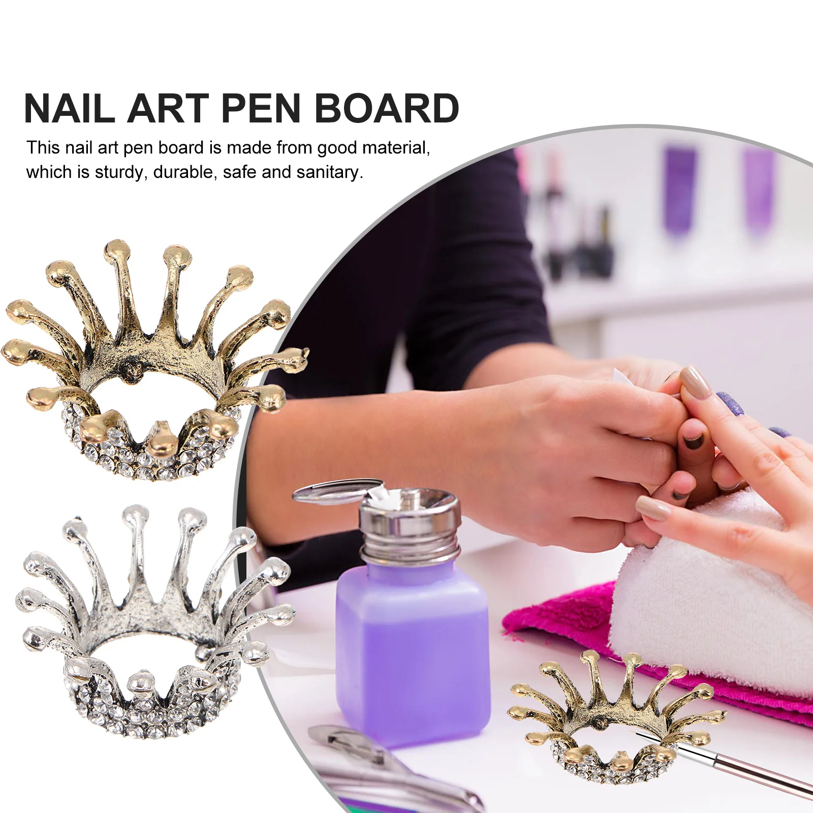 2 Pcs Nail Pen Holder Exquisite Manicure Tools Desk Crown Dish Plate Polish Alloy