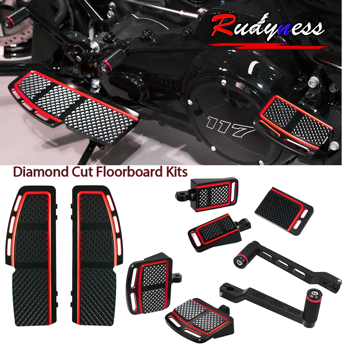 9X Vorne Hinten Diamond Cut Dielen Fußrasten Shifter Bremspedal Kits Für Harley 1996-2023 Touring Street Road Glide
