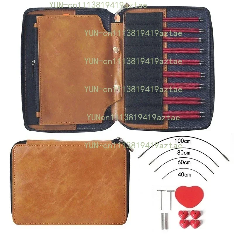 Color Wood Hand Polished Interchangeable Round Knitting Needles, Minimal Light Luxury Wooden Circular Needle Storage Kit