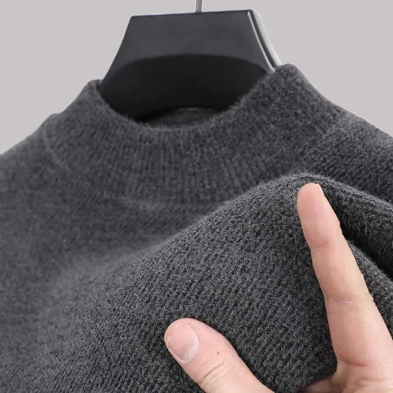 Korean Korean Winter Men\'s Warm Fleece Sweater O-Neck Casual Knitted Inner Lap Pullovers Thick Thermal Underwear Sweater