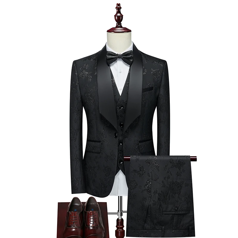 High-quality Men's Fashion, Casual, Business Banquet, Trendy Evening Dress, Groom's Suit, Men's Formal Dress Three-Piece Set