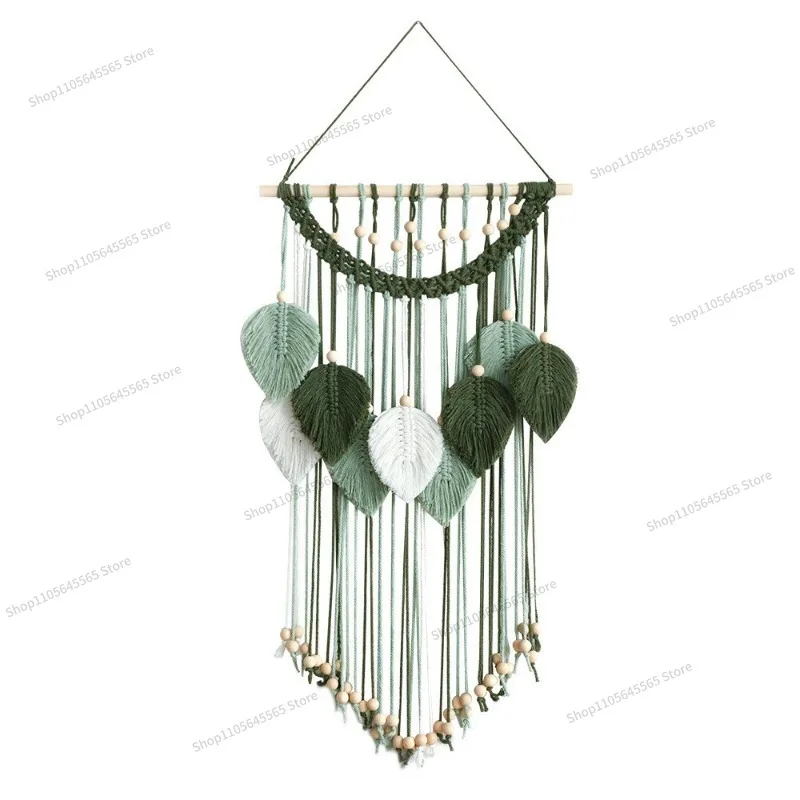 For handmade cotton thread colored tassel woven wood beads leaf tapestry simple home bedroom decoration