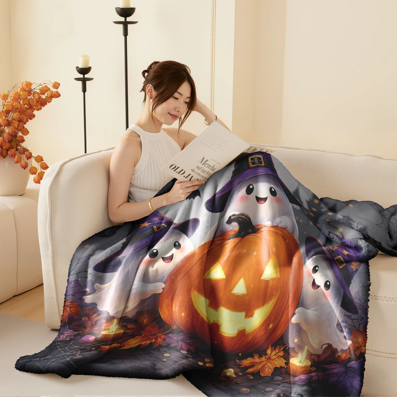 Soft Flannel Fleece Halloween Blanket Digital Print Super Warm Cozy Throw Blanket for Bed Couch Sofa Home Decor Gift NO.204