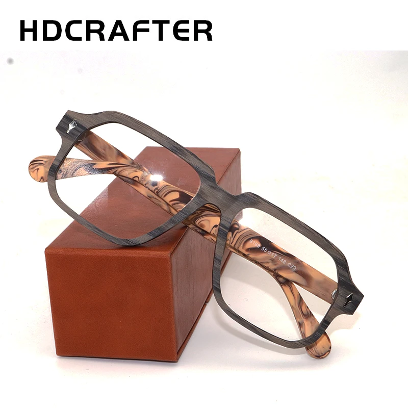 

HDCRAFTER Wood Glasses Frame Men Myopia Reading Optical Prescription Big Frame Eyeglasses Recipe Male lentes graduados Glasses