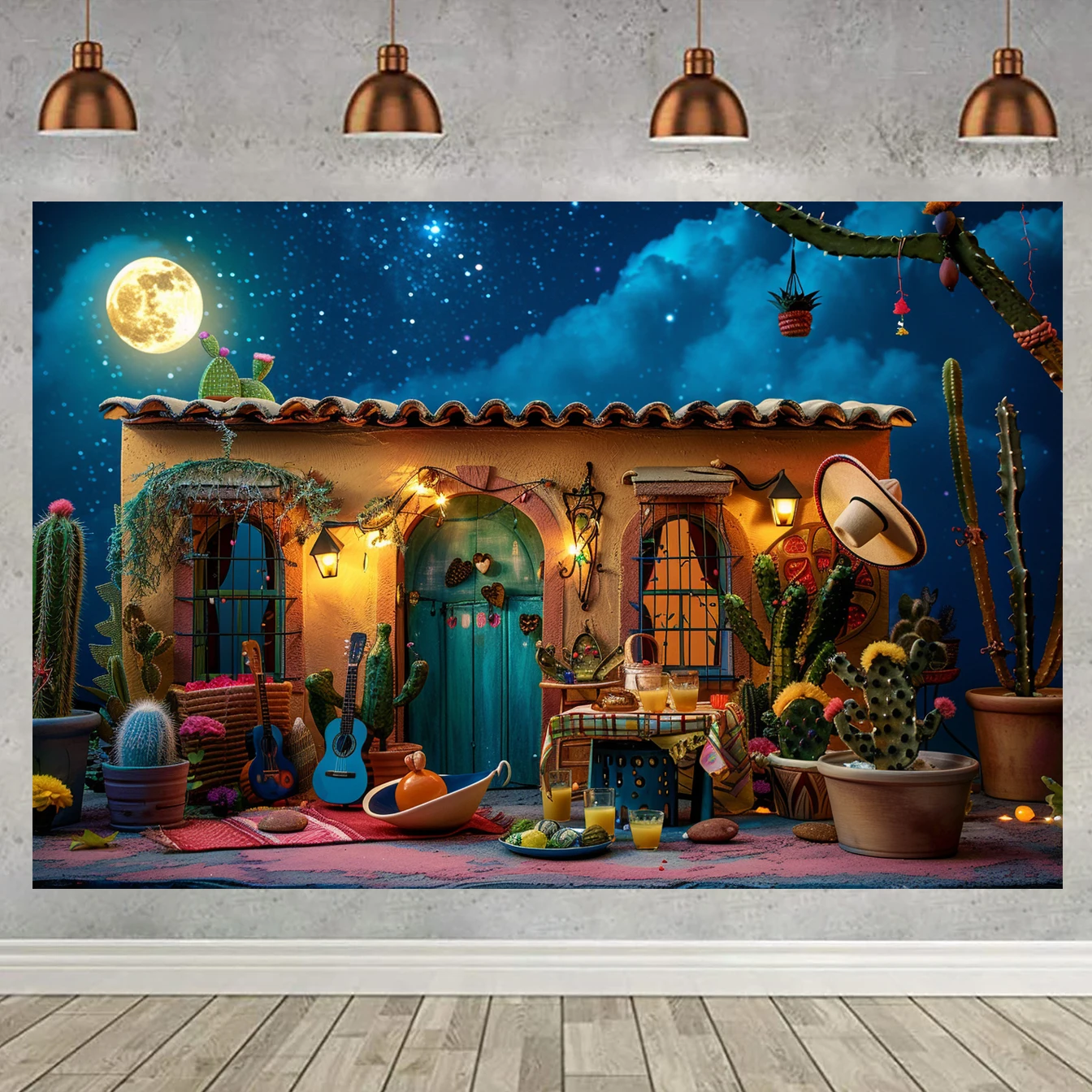 5×3 ft Building Backdrop Music Magic Forest Cabin Moon Background Home Decorations Night Landscape Camping Themd Party Backdrop