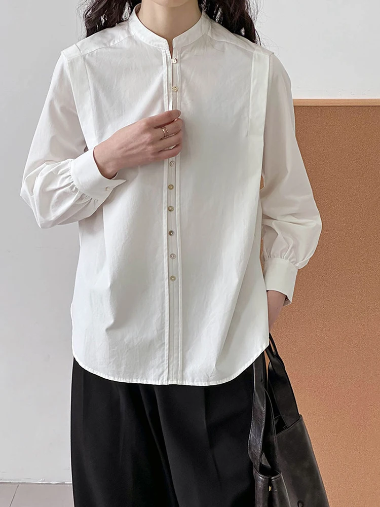 Office Lady Shirt For Women White Single Breasted Minimalist Versatile Female Straight Blouse 2024 Autumn New
