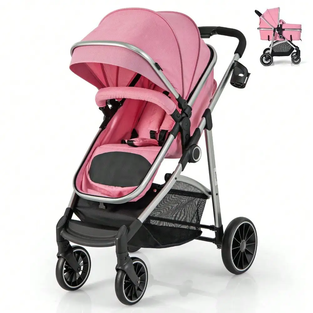 2 in 1 Convertible Stroller High Landscape Infant Stroller Pink