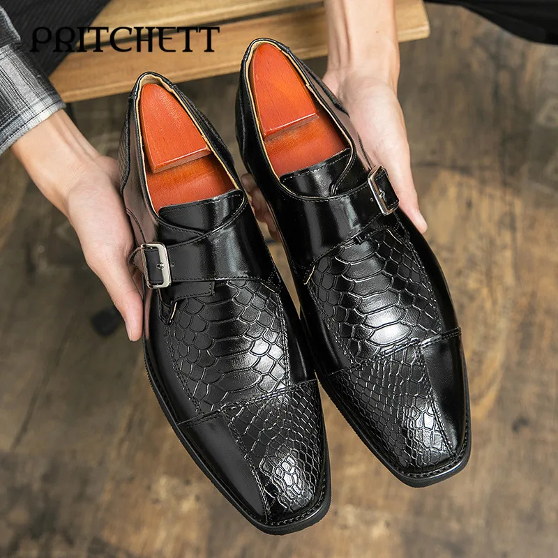 Belt Buckle 48 Large Size Leather Shoes Fish Scale Pattern New Casual Fashion Slip-On Loafers Trendy Buckle Men's Leather Shoes