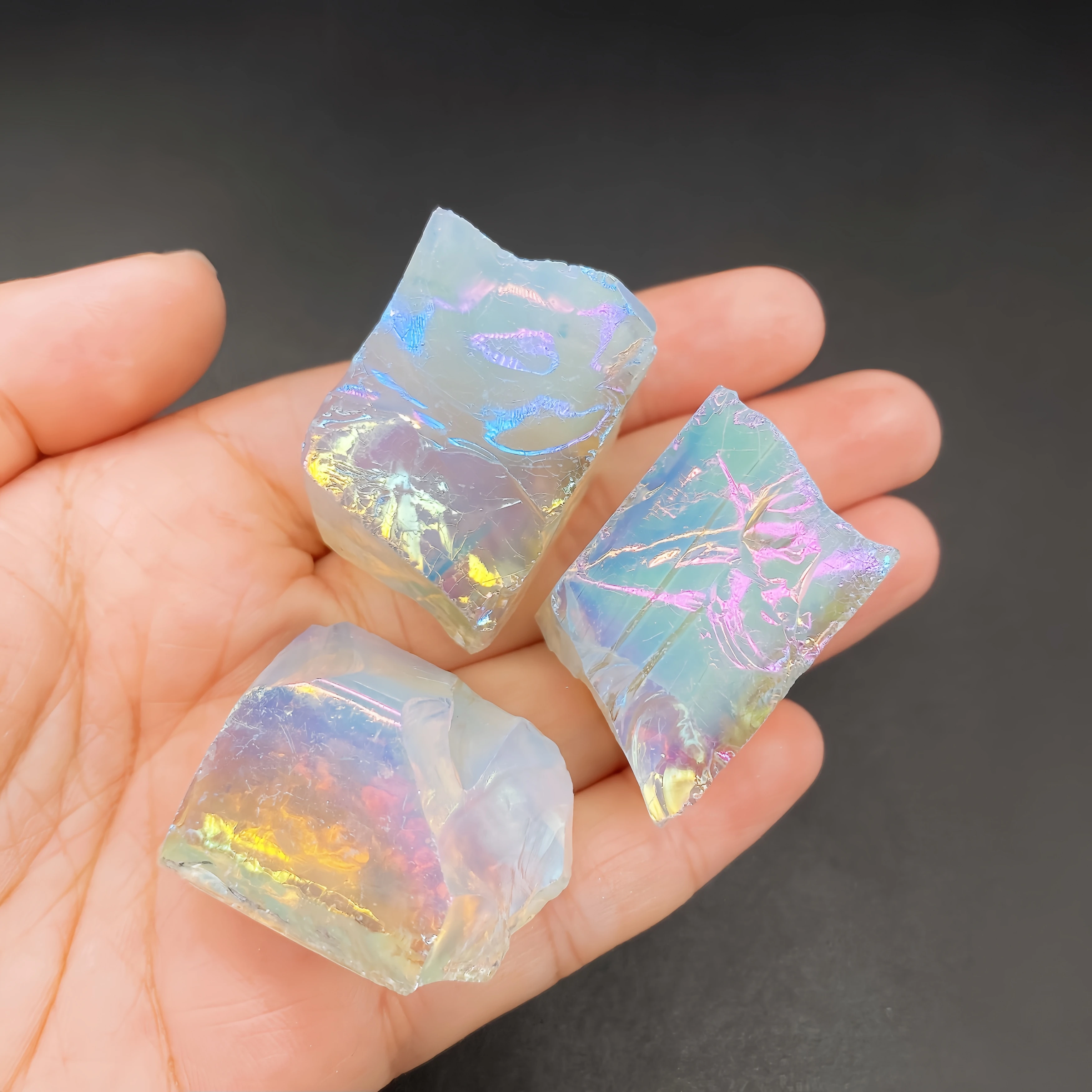 1PC Aura Opalite Crystal Electroplated Glitter Raw Stone Mineral Specimen Home Decoration Reiki Healing Gift
