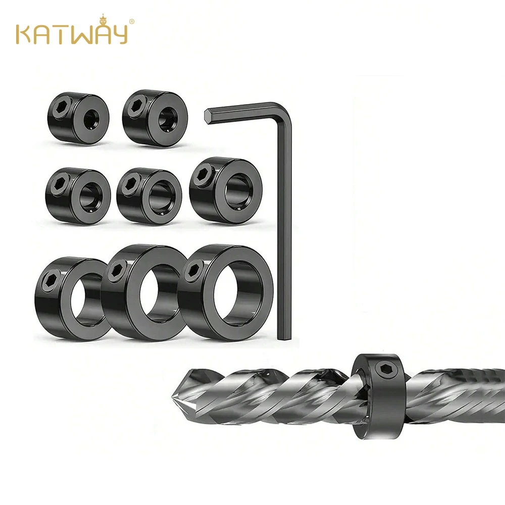 

KATWAY Adjustable Depth Stop Collar Set Drill Bit Positioner Limit Ring Stopper Tightening Allen Wrench Set Screws HH-AA98