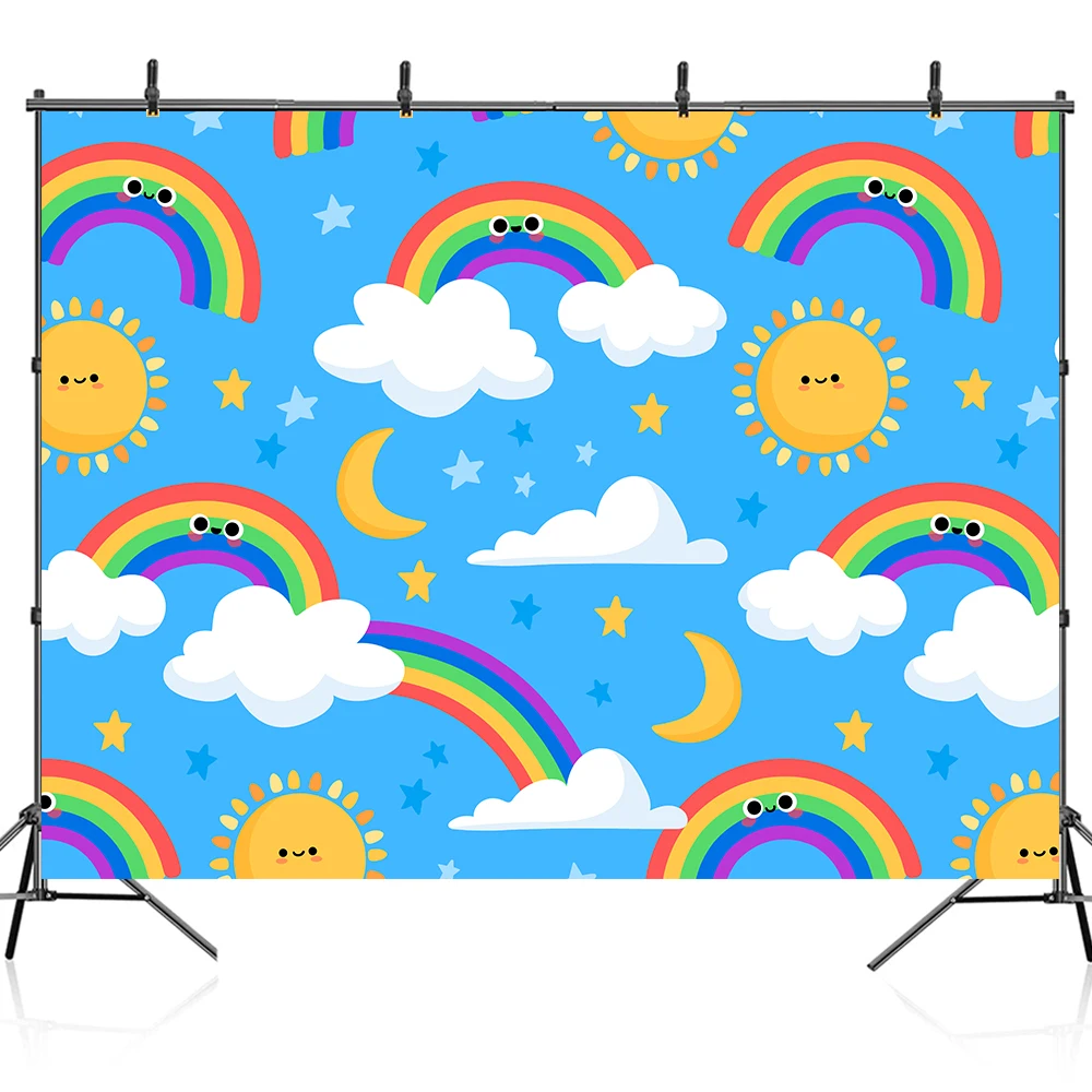 การ์ตูน Rainbow การถ่ายภาพฉากหลังเด็กวันเกิดทารกอาบน้ำตกแต่งพื้นหลัง Photocall Props สตูดิโอถ่ายภาพ