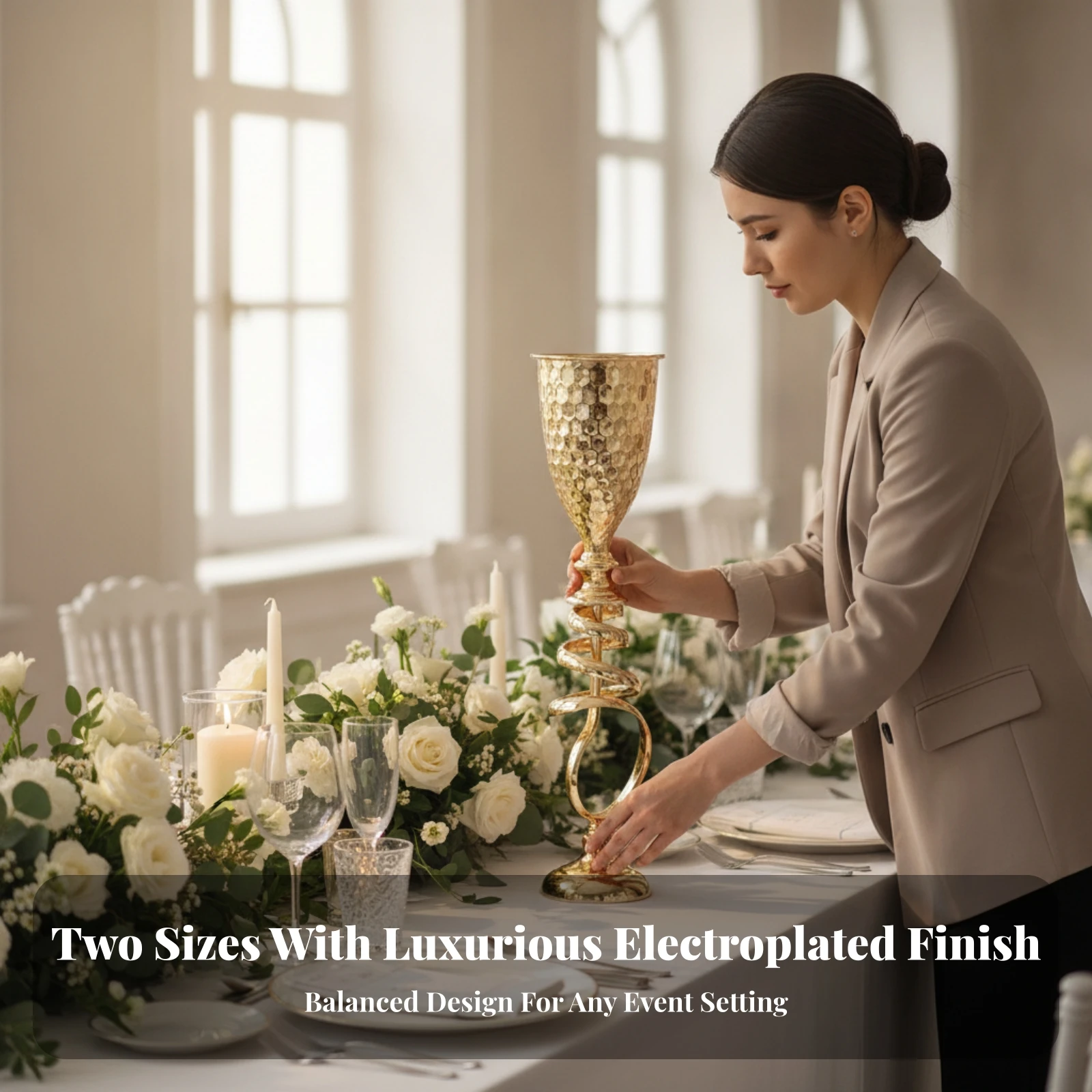 Flower Vase Freestanding Centerpiece Vase Flower Holder Elegant Decor Versatile for Wedding Planners, Receptions, Banquets