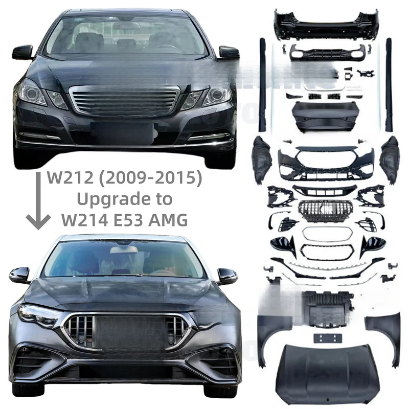 High Quality E53 Style Upgrade Body Kit Fit E Class W212 With Lights Front Bumper Rear Diffuser Tail Exhaust Car Exterior Modifi