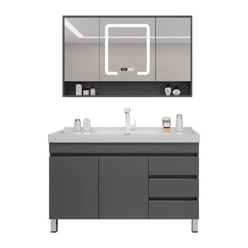 

Light luxury bathroom cabinet ceramic integrated basin combination wash basin face bathroom cabinet floor-to-ceiling bathroom w
