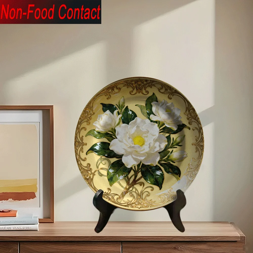 1pc Ceramic Zhongzi Flower Decorative Plate - Round Chinese Vase Art Sculpture for Home Decor, Non-Food Contact Table Ornament