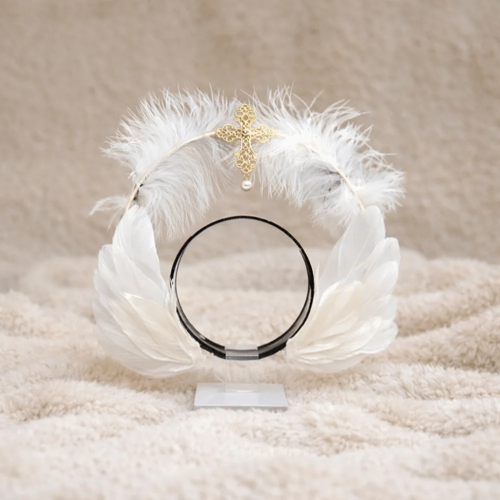 

Dress Up Props Feather Glory Crown Headband Handmade Double Layer Virgin Mary Queen Tiara Glory Shape Vintage Style