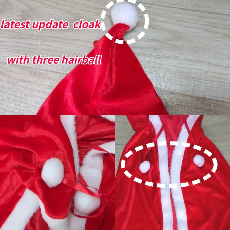 5-formaat Kerst Rode Mantel Kostuums Capuchon Halloween Cosplay Kostuum Partij Losse Lange Stijl Winter Festival Winddicht Volwassen Dame