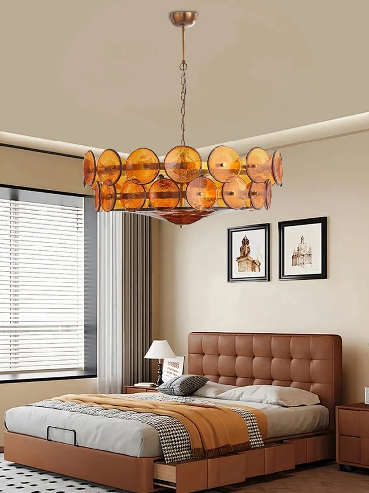 a Amber Glass Ceiling Pendant Light Vintage Home-appliance Modern Room Decor Hanging Lamp Lampadario Lustres