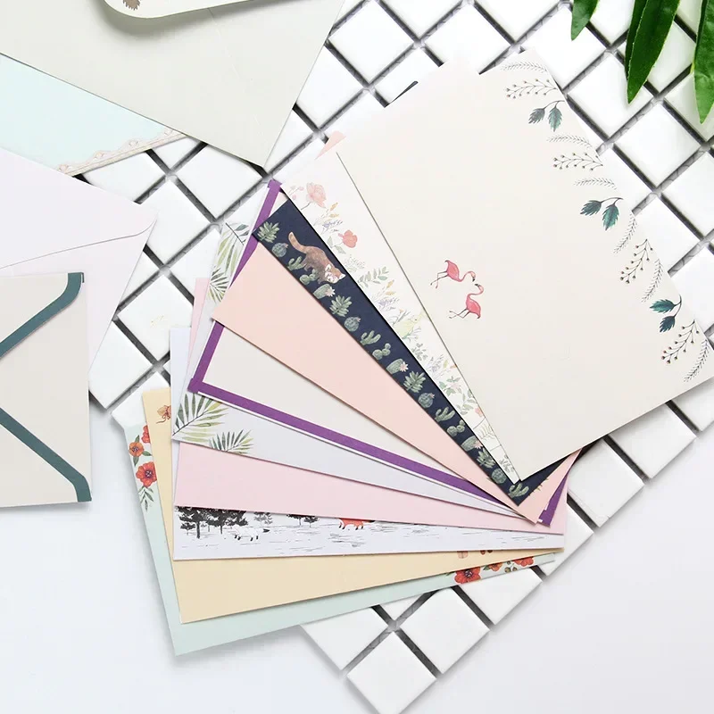 9 pçs bonito envelopes conjunto kawaii carta almofadas diy cartão de convite de casamento capa papel coreano artigos de papelaria material de