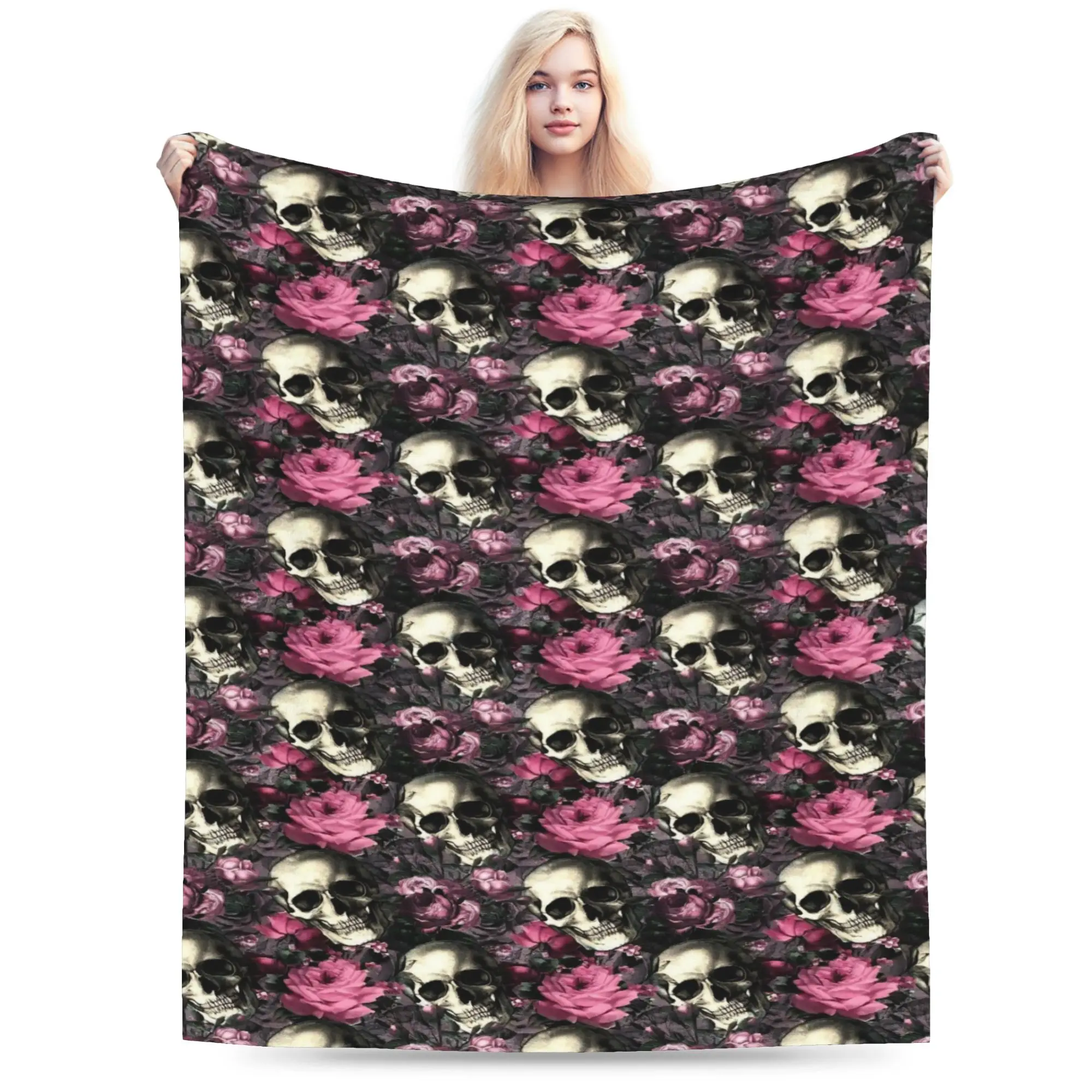 Halloween Skulls And Flowers Gothic Goth Stuff Blankets Super Soft Coral Fleece Plush  Throw Blanket Relax Bedding Throws