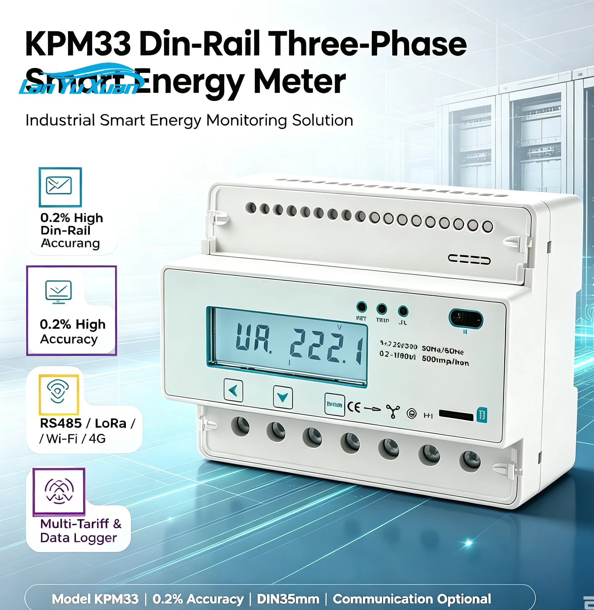 Industrial Remote Control Three-Phase Prepaid Smart WiFi LCD Display RS485 DIN Rail Wireless 100A Max Electricity Meter
