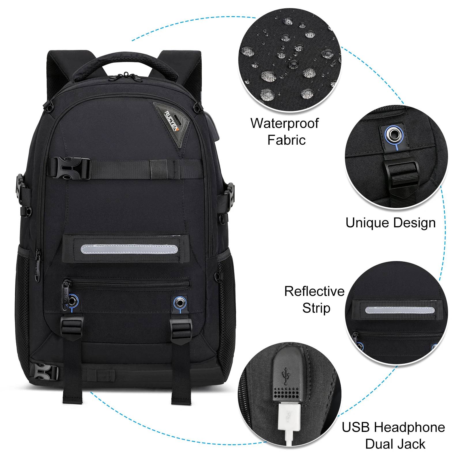 Sports Skateboard Backpack RFID Anti-Theft Lock USB Charging Waterproof Laptop Backpack Large Capacity Basketball Storage Bag