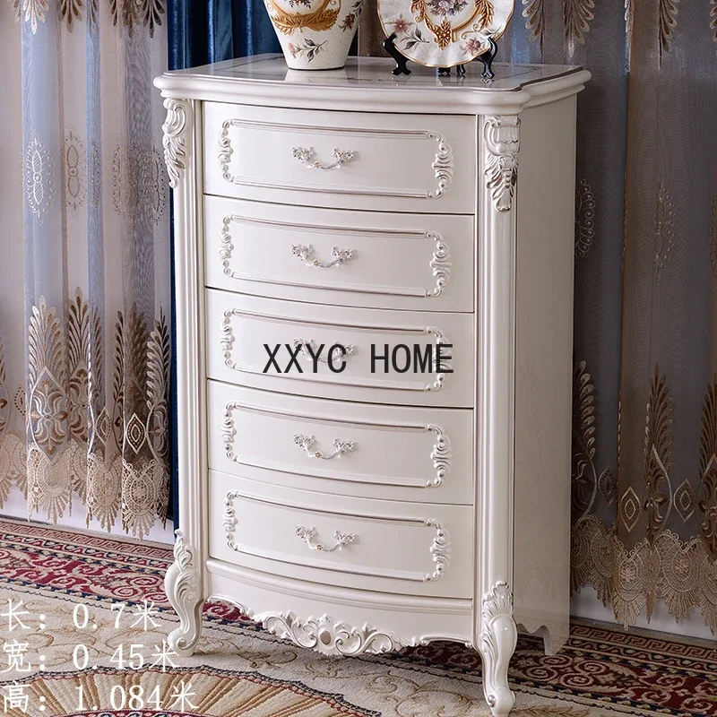 

White French Entry Lux Carved Storage Organizer Cabinet Simple Drawer Cabinet Bedroom and Household